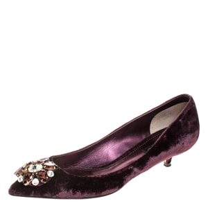 Dolce and Gabbana Purple Velvet Crystal Embellished Bellucci Pumps Size 38