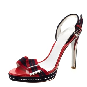 Dolce and Gabbana Red/Blue Canvas Ankle Strap Platform Sandals Size 39