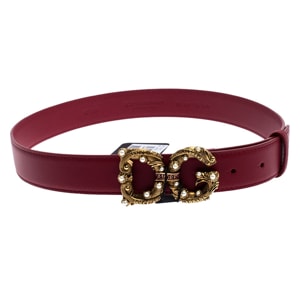 Dolce and Gabbana Red Leather DG Amore Belt 80CM