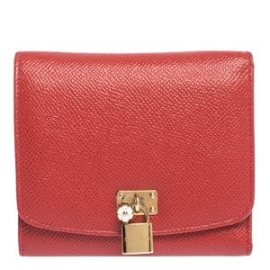 Dolce and Gabbana Red Leather Padlock Trifold Compact Wallet
