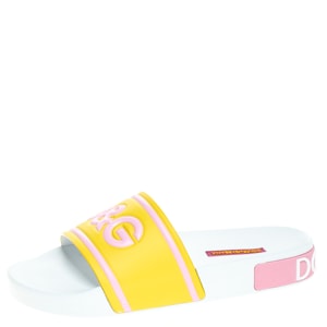 Dolce and Gabbana Yellow/Pink Rubber I Love Flat Slides Size 37