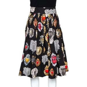 Dolce & Gabbana Black Cotton Sacred Heart Print Pleated Skirt M