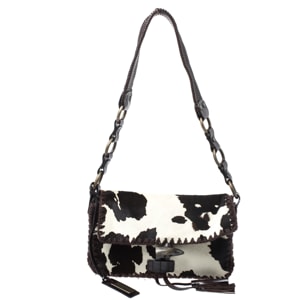 Dolce & Gabbana Brown Printed Calfhair and Leather Shoulder Bag