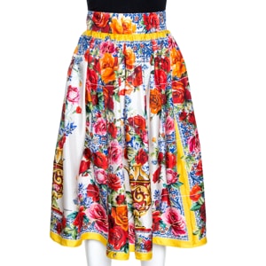 Dolce & Gabbana Majolica Vase Printed Silk Pleated Midi Skirt M