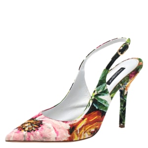 Dolce & Gabbana Multicolor Floral Print Brocade Slingback Pointed Toe Sandals Size 39.5