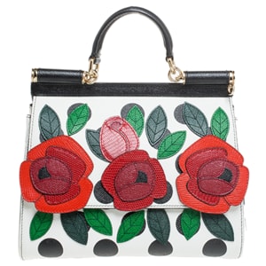 Dolce & Gabbana Multicolor Leather Polka Dot and Rose Patch Medium Miss Sicily Bag