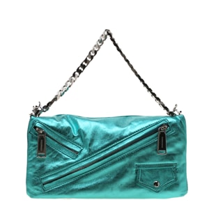 Dsquared2 Teal Metallic Leather Babe Wire Clutch