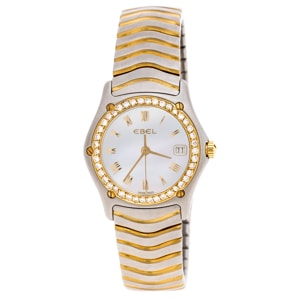 Ebel Mother of Pearl 18K Yellow Gold and Stainless Steel Diamond Classic Wave E1087F21 Women's Wristwatch 24MM