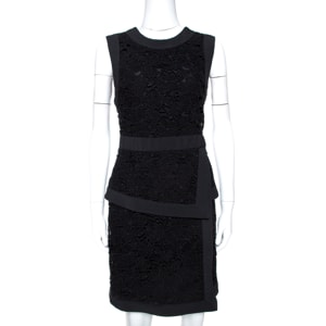 Elie Saab Black Floral Guipure Lace Layered Dress M