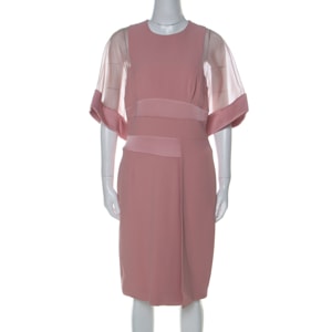 Elie Saab Blush Pink Sheer Sleeve Detail Cocktail Dress S