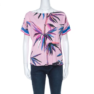 Emilio Pucci Pink Bamboo Print Silk Blend T-Shirt M