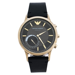 Emporio Armani Grey Gold PVD Coated Stainless Steel Leather Connected AR3006 Men's Hybrid Smart Watch 43 mm