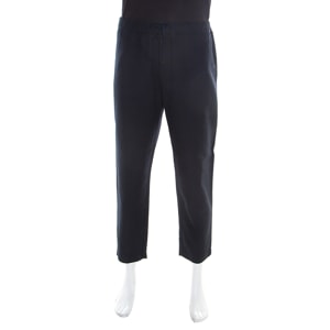 Emporio Armani Navy Blue Self Checked Cotton Drawstring Trousers XXL