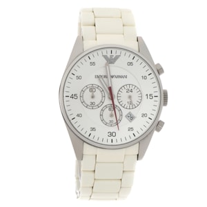 Emporio Armani White Stainless Steel Tazio AR5958 Men's Wristwatch 42 MM