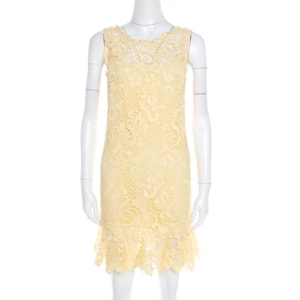 Ermanno Scervino Yellow Guipure Lace Sleeveless Flounce Dress S