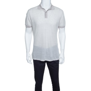 Ermenegildo Zegna Grey Linen Knit Ribbed Trim Polo T-Shirt S