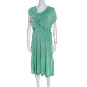 Escada Aqua Green Knit Ruched Draped Front Sleeveless Dress L