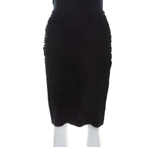 Escada Black Stretch Knit Ruched Braided Detail Edona Skirt XL