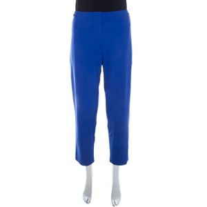 Escada Cobalt Blue Stretch Crepe Waist Buckle Detail Tapered Pants XL