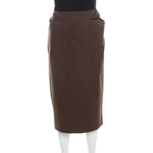 Escada Military Green Cotton Topstitch Detail Pencil Skirt XL