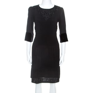 Etro Black Crepe Embroidery Detail Dress M