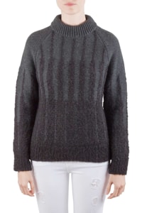 Etro Charcoal Grey Wool and Alpaca Textured Knit Long Sleeve High Sweater S