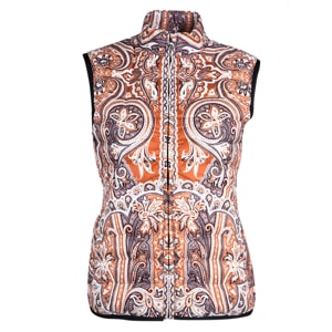 Etro Orange Paisley Printed Quilted Puffer Vest S