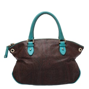 Etro Turquoise/Brown Paisley Coated Canvas Convertible Bag