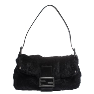 Fendi Black Fur Mamma Baguette Bag