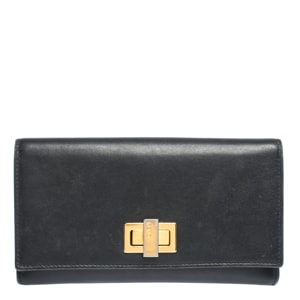 Fendi Black Leather Peekaboo Continental Wallet
