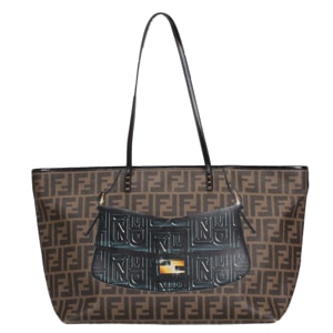 Fendi Brown Zucca Canvas Leather Roll Tote Bag