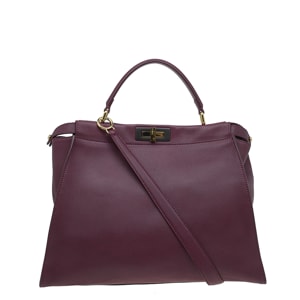 Fendi Burgundy Leather Large Peekaboo Top Handle Bag