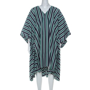 Fendi Green & Navy Striped Cotton Abito Kimono Dress S