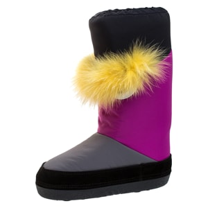 Fendi Multicolor Suede, Nylon And Fox Fur Monster Snow Boots Size 37
