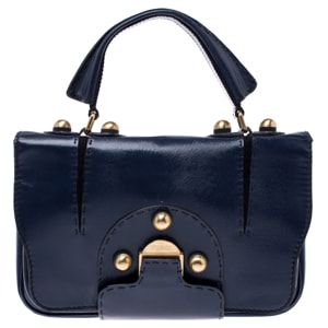 Fendi Navy Blue Patent Leather Secret Code Top Handle Bag