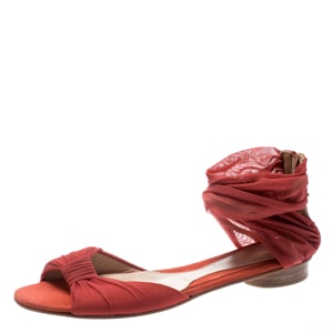 Fendi Orange Chiffon/Suede Wrap Flat Sandals Size 39