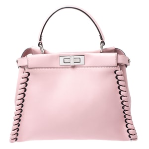 Fendi Pink Leather Medium Whipstitched Peekaboo Top Handle Bag