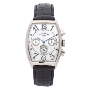 Franck Muller Silver 18k White Gold Cintree Curvex Chronograph 6850 CC AT Men's Wristwatch 34 MM