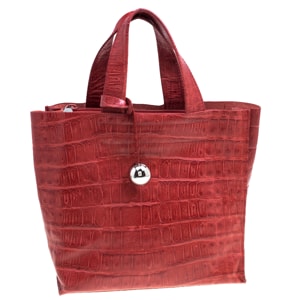 Furla Red Croc Embossed Leather Divide It Tote
