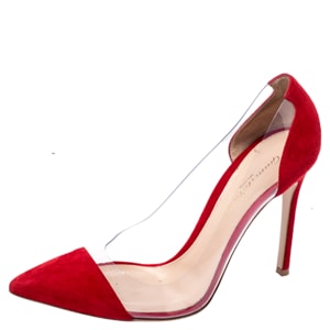 Gianvito Rossi Red Suede and PVC Plexi Pointed Toe Pumps Size 38