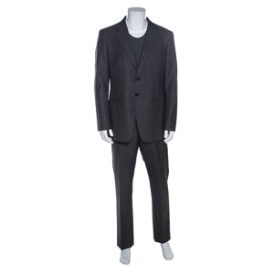 Giorgio Armani Grey Wool Trader Blu Suit 3XL