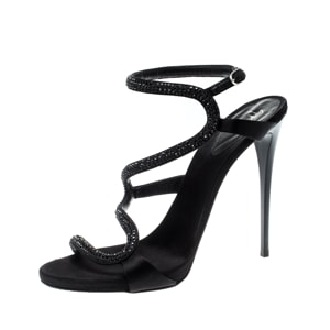 Giuseppe Zanotti Black Satin Embellished Strappy Sandals Size 38