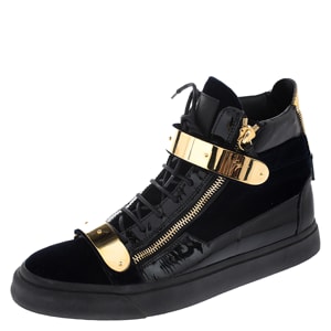 Giuseppe Zanotti Black Velvet and Leather Coby High Top Sneakers Size 45