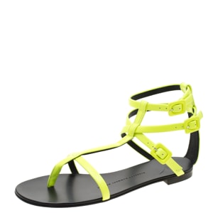 Giuseppe Zanotti Neon Green Leather Ankle Strap Flat Sandals Size 37