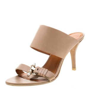 Givenchy Beige Leather Obsedia Buckle Detail Slides Size 38