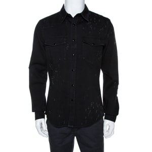 Givenchy Black Distressed Denim Button Front Shirt L