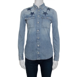 Givenchy Blue Star Printed Washed Denim Button Front Shirt S