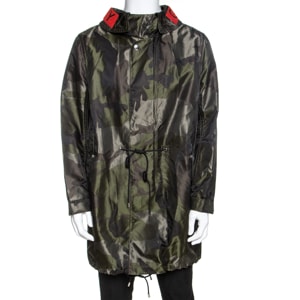 Givenchy Green Camouflage Print Technical Fabric Hooded Parka M