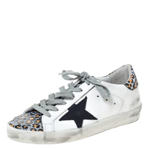 Golden Goose Deluxe Brand White Leather And Leopard Print Leather Superstar Sneakers Size 35