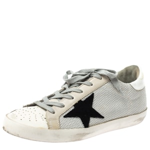 Golden Goose White Leather And Grey Knit Fabric Superstar Sneakers Size 37